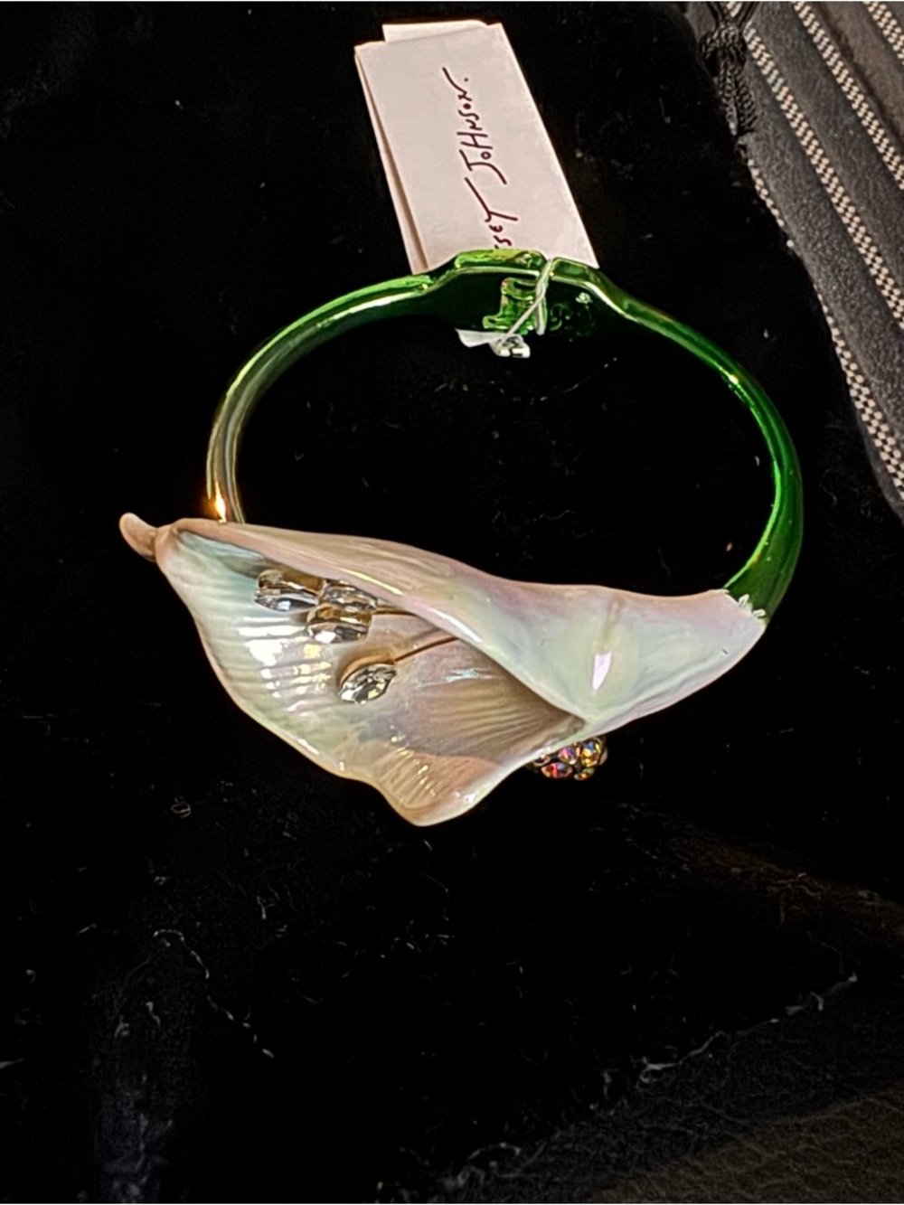 NEW NWT Betsey Johnson CALLA LILY Flower Rhinestone Bangle Cuff Bracelet Green